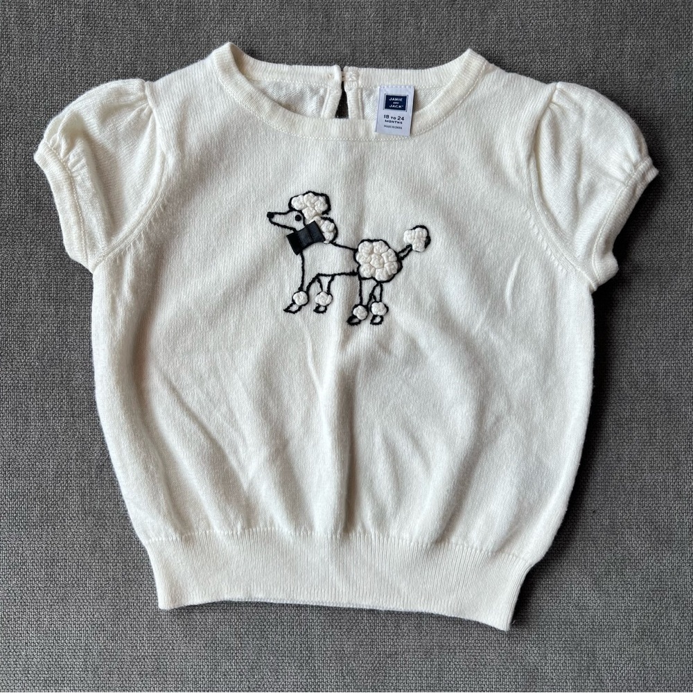 Janie and Jack Poodle Cap Sleeve Sweater White Parisian 18-24 Mo Girls